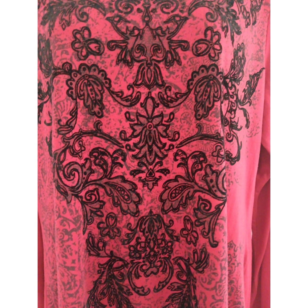 Y2K Long Sleeve T Shirt Womens Large Red with Velvet Texture Scuba Back Goth - Picture 3 of 11